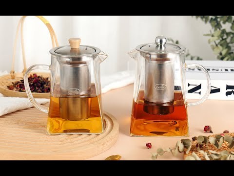 Trapezoid Glass Teapot with Stainless Steel Infuser & Lid — 700ml / 20oz (H20) & 900ml / 27oz (H21) | CnGlass