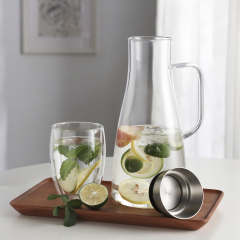 High Borosilicate Glass Pitcher with Integrated Stainless Steel Lid & Filter – 1650 ml (H25) | CnGlass