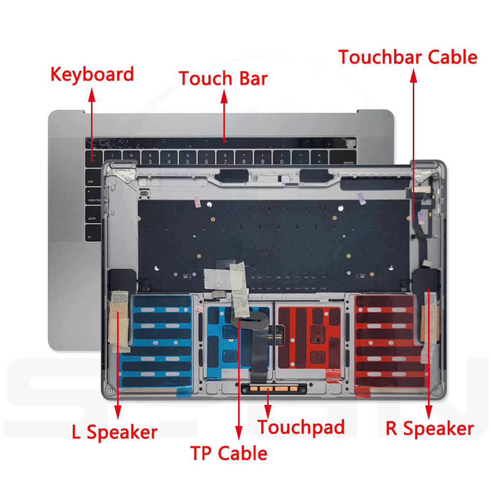 Macbook Pro Retina 15" A1990 Palmrest Topcase Keyboard Backlight Touchbar Trackpa