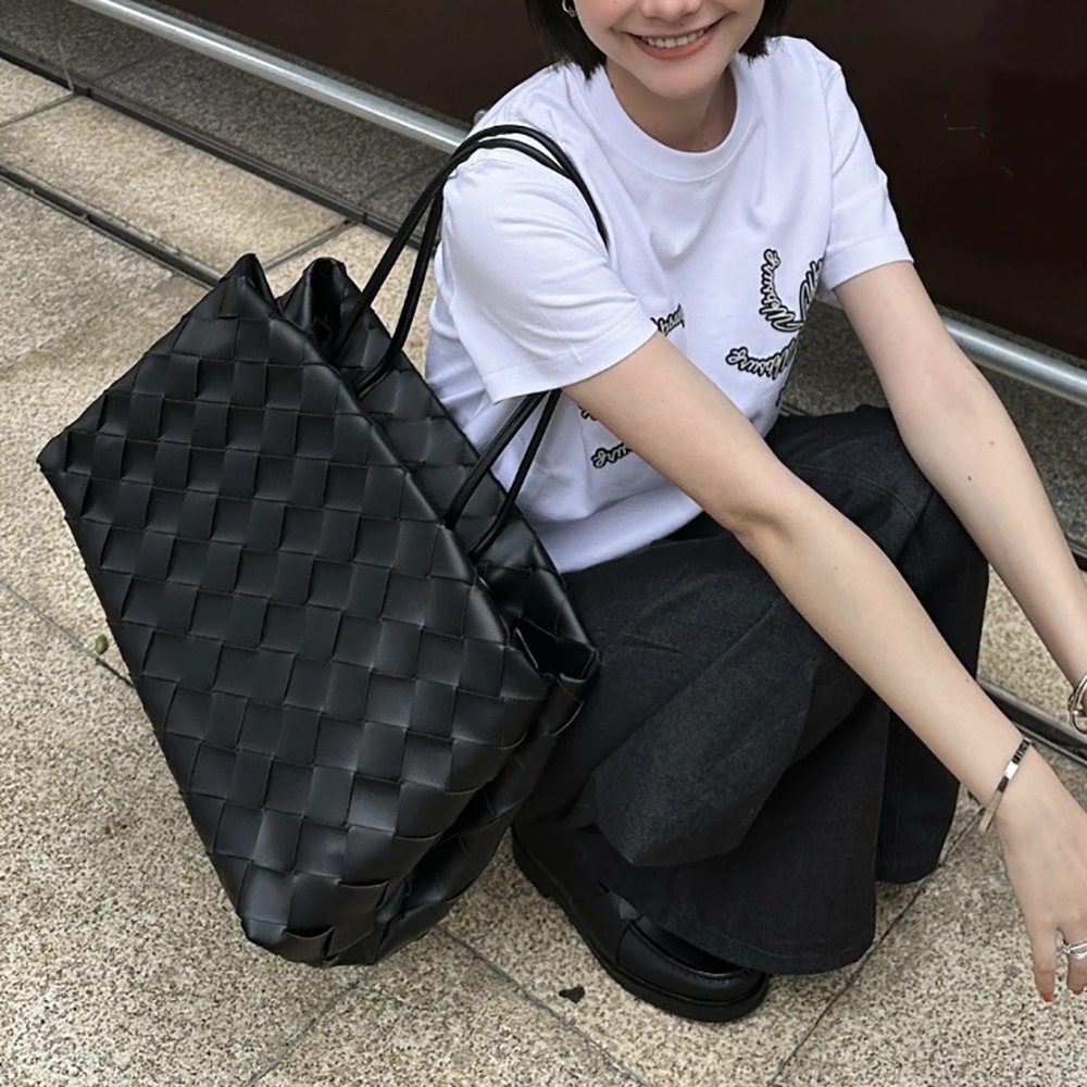 包包 托特包 腋下包 編織包 女生包包 真皮包包 單肩包 大容量手提包 韓系通勤包 編織托特包 黑色編織包