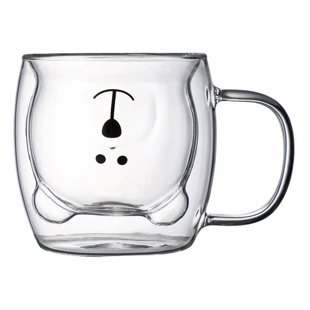 Cartoon Cute Bear High Borosilicate Double Wall Colored Glass Cup with Handle Insulated Mug Milk Water Coffee Cup