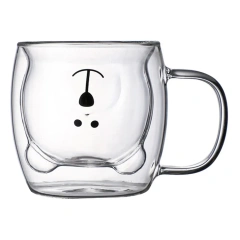 Cartoon Cute Bear High Borosilicate Double Wall Colored Glass Cup with Handle Insulated Mug Milk Water Coffee Cup
