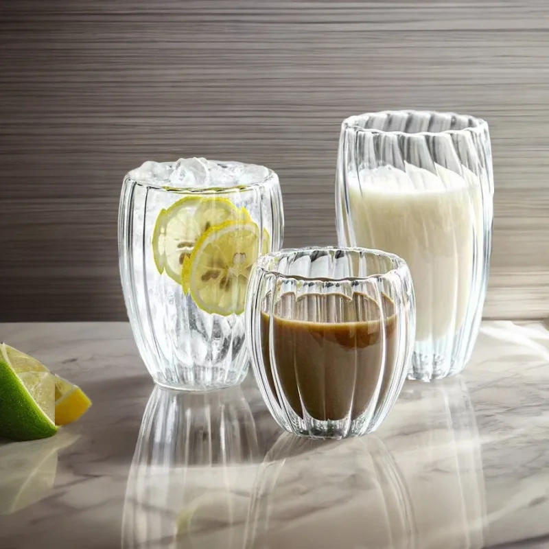 Egg Shape Vertical Striped Double Wall High Borosilicate Glass Mug Transparent Simple Drinking Cup for Coffee Milk Household Cup