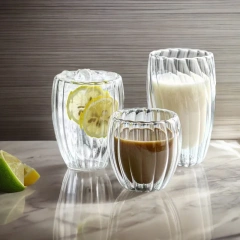 Egg Shape Vertical Striped Double Wall High Borosilicate Glass Mug Transparent Simple Drinking Cup for Coffee Milk Household Cup