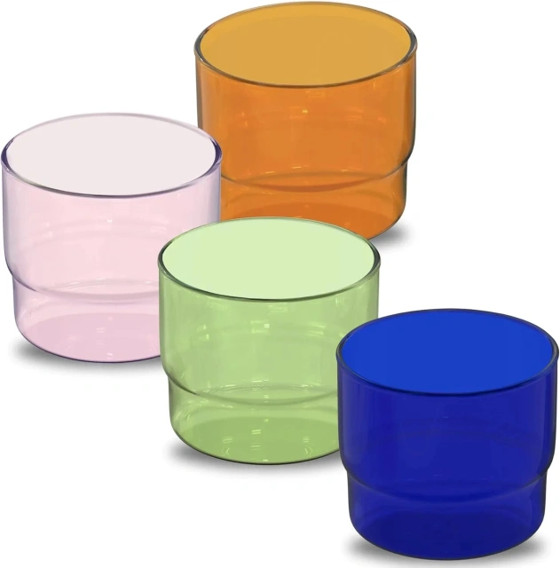 Eco-friendly Stackable High Borosilicate Glass Colored Cup Heat-Resistant Cold Drink Household Water Coffee Tea Milk Mug