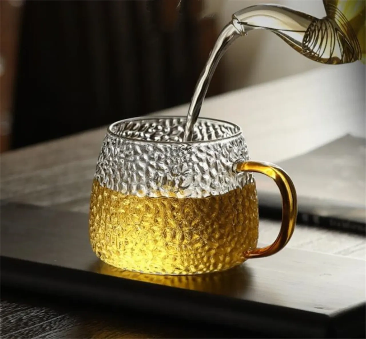 Japanese Style Hammer High Borosilicate Glass Cup with Glass Handle Milk Fruit Tea Coffee Mug Office Water Cup
