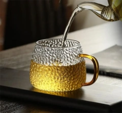 Japanese Style Hammer High Borosilicate Glass Cup with Glass Handle Milk Fruit Tea Coffee Mug Office Water Cup