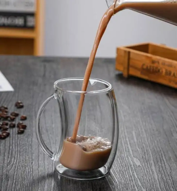 Hot Selling 250ML 350ML  Double Wall Curved Cups Heat Resistant High Borosilicate Glass Cup