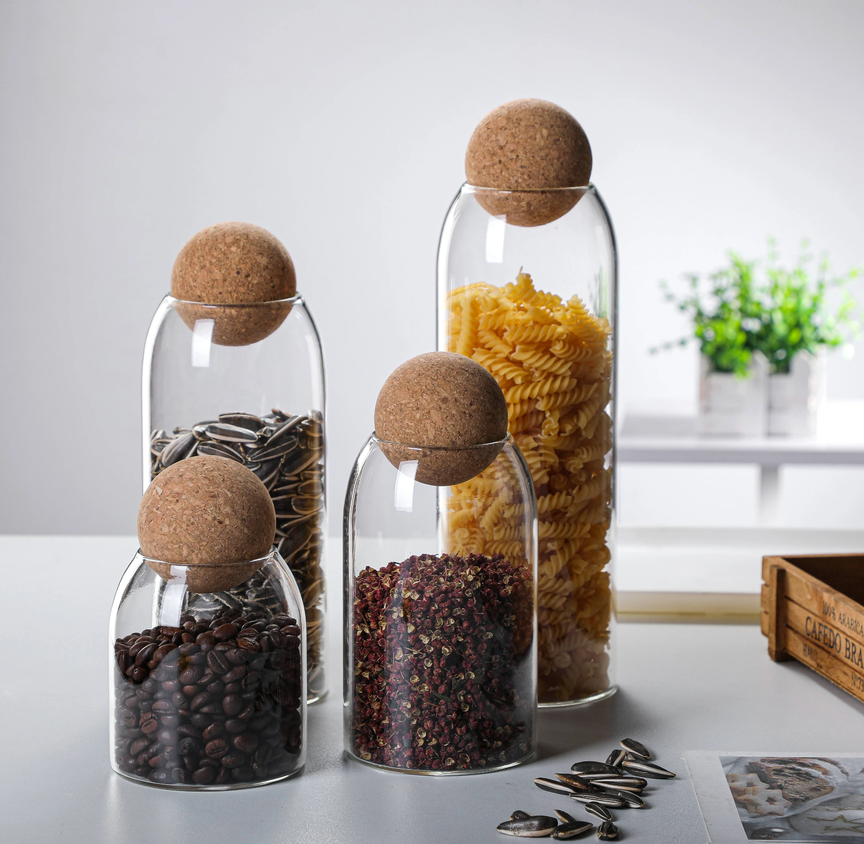 Kitchen Food Glass Storage Jar With Lid and Spoon Kitchen Glassware