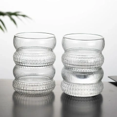 Personalized Dense Pattern Wave Shaped Transparent High Borosilicate Glass Cup Eco Friendly Classic Coffee Water Tea Wine Mug