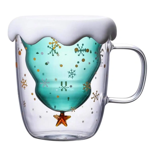 Christmas Presents 300ml 10oz Insulated Double Wall Glass Coffee Mugs with Gift Box Christmas Glass Cups