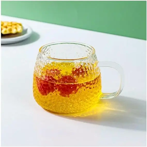 Japanese Style Hammer High Borosilicate Glass Cup with Glass Handle Milk Fruit Tea Coffee Mug Office Water Cup