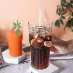 Cold Drink Glass 600ml High Borosilicate Glass Cup with Straw Lids Large Capacity Summer Cold Water Bottle for Ice Cola Coffee