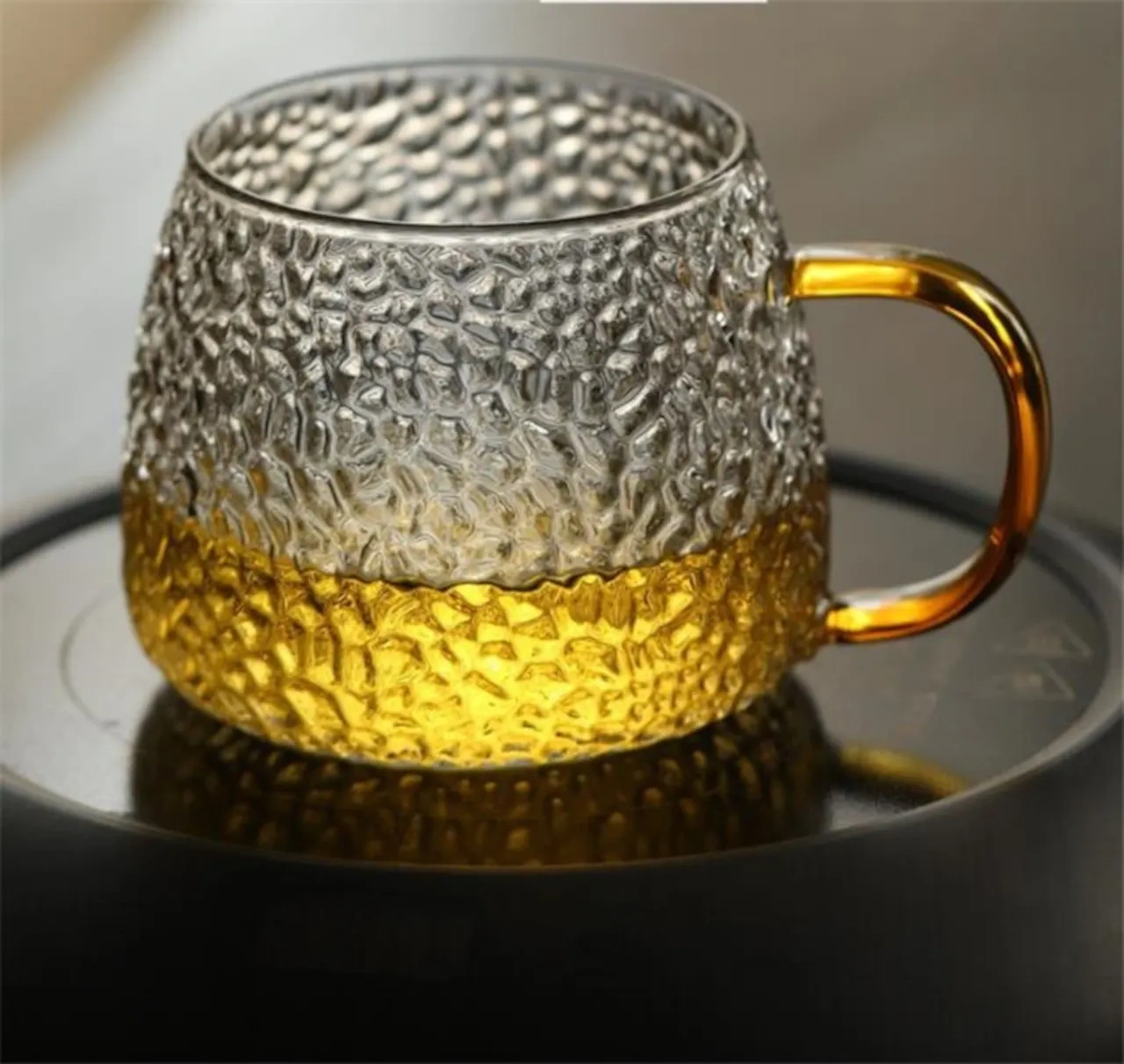 Japanese Style Hammer High Borosilicate Glass Cup with Glass Handle Milk Fruit Tea Coffee Mug Office Water Cup