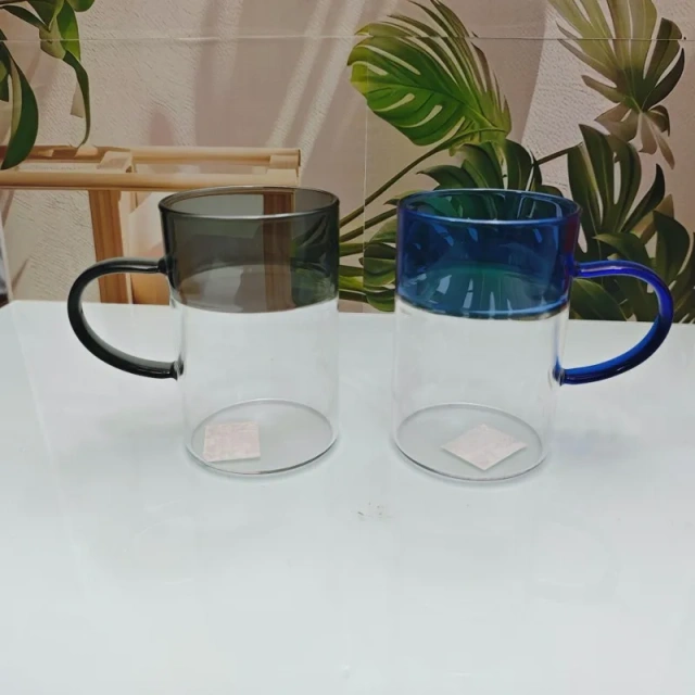 High Borosilicate Two Tone Glassa Cup Hot Drinking Coffee Glasses Stitching Color Two Color Glass Cup With Handle