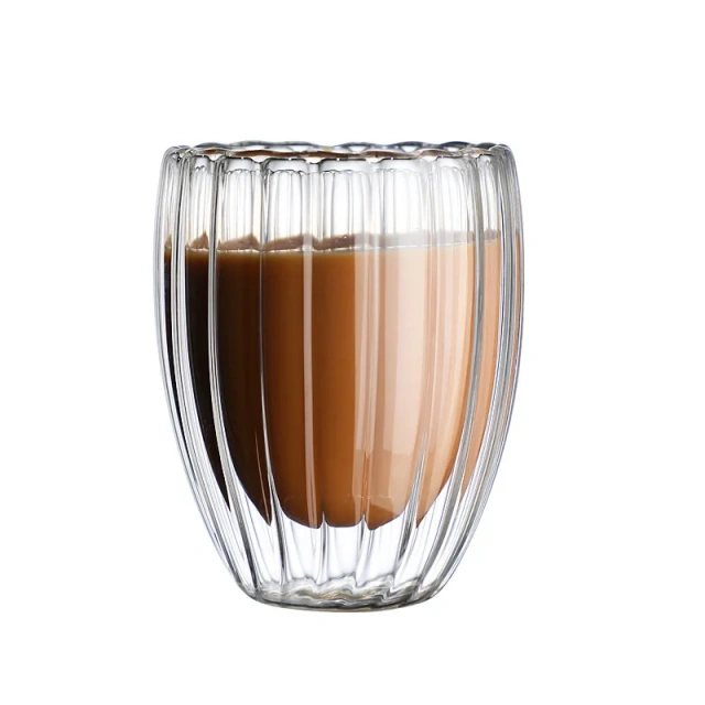 Egg Shape Vertical Striped Double Wall High Borosilicate Glass Mug Transparent Simple Drinking Cup for Coffee Milk Household Cup