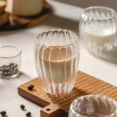 Egg Shape Vertical Striped Double Wall High Borosilicate Glass Mug Transparent Simple Drinking Cup for Coffee Milk Household Cup