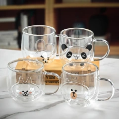 Cute Animal Double Wall High Borosilicate Transparent Glass Cup for Milk Water Coffee Juice Household Heat Resistant Glass Mug