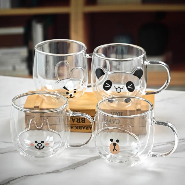 Cute Animal Double Wall High Borosilicate Transparent Glass Cup for Milk Water Coffee Juice Household Heat Resistant Glass Mug
