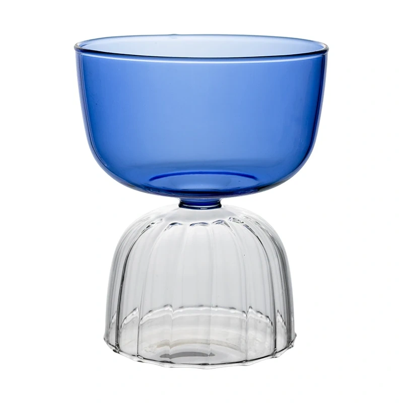 Custom Ribbed Ice Cream Cup High Borosilicate Two Color Cocktail Glass Cup for Whisky Bar Party Cups