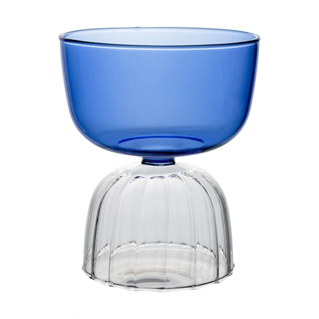 Custom Ribbed Ice Cream Cup High Borosilicate Two Color Cocktail Glass Cup for Whisky Bar Party Cups