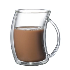 Hot Selling 250ML 350ML  Double Wall Curved Cups Heat Resistant High Borosilicate Glass Cup