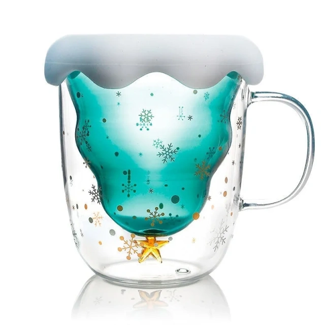 Christmas Presents 300ml 10oz Insulated Double Wall Glass Coffee Mugs with Gift Box Christmas Glass Cups