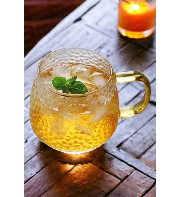 Japanese Style Hammer High Borosilicate Glass Cup with Glass Handle Milk Fruit Tea Coffee Mug Office Water Cup