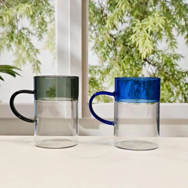 High Borosilicate Two Tone Glassa Cup Hot Drinking Coffee Glasses Stitching Color Two Color Glass Cup With Handle