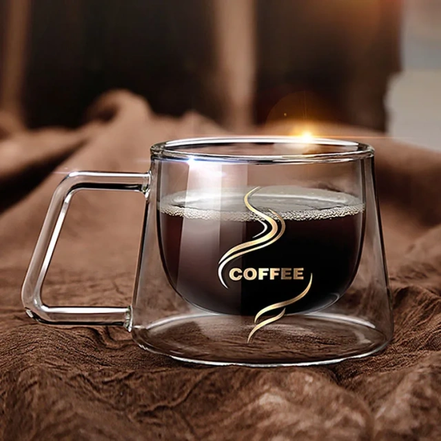3 oz Insulated Coffee Mugs for Breakfast Thermo Espresso Glass Cup Elegant Double Wall Latte Cup With Handle