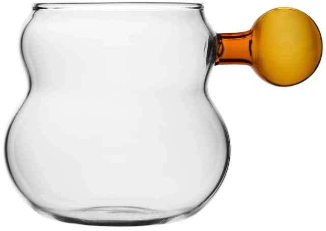 Fashion Design 280ml Gourd Shaped High Borosilicate Glass Transparent Cup with Ball Handle Coffee Milk Cup