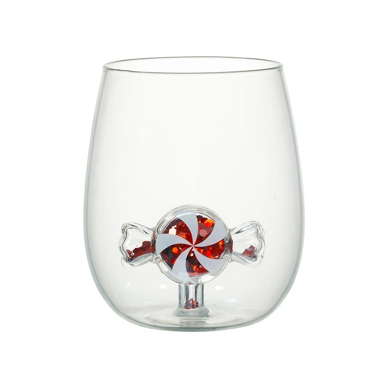 500ml Creative New Design Egg Shape Water Tumbler Drinking Glass Cup Stmeless Wine Glass with Sequins and Glitter for Christmas