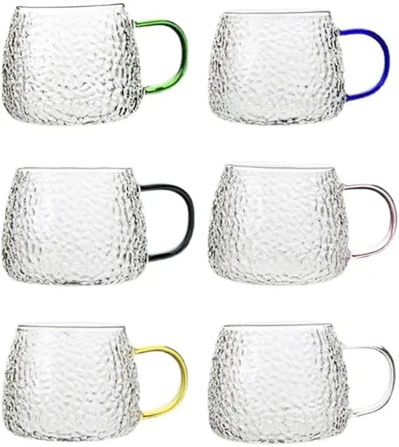 Japanese Style Hammer High Borosilicate Glass Cup with Glass Handle Milk Fruit Tea Coffee Mug Office Water Cup