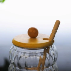 Tableware Glass Striped High Borosilicate Glass Storage Jar Honey Pot Jar with Stirrer Lid for Kitchen