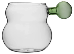 Fashion Design 280ml Gourd Shaped High Borosilicate Glass Transparent Cup with Ball Handle Coffee Milk Cup