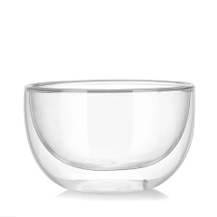 Custom Made Double Wall High Borosilicate Glass Bowl Matcha Fruit Salad Yogurt Food Bowl for Home and Kitchen