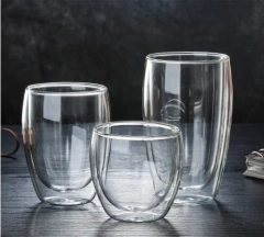 Factory Direct Custom Heat-resistant Juice High Borosilicate Double Wall Glass Coffee Drinking Cup With Bamboo/glass Lid