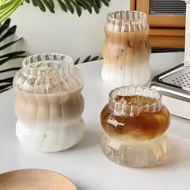 Special Design Caterpillar Shaped Vertical Striped High Borosilicate Glass Drinking Cup for Coffee Water Milk Drink Mug