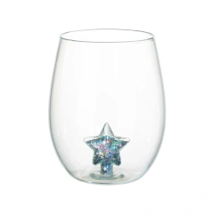 500ml Creative New Design Egg Shape Water Tumbler Drinking Glass Cup Stmeless Wine Glass with Sequins and Glitter for Christmas