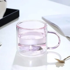 Custom Made 250ML Heat Resistant Coloured Clear High Borosilicate Glass Double Wall Tea Cup Coffee Cup Mug with Handle