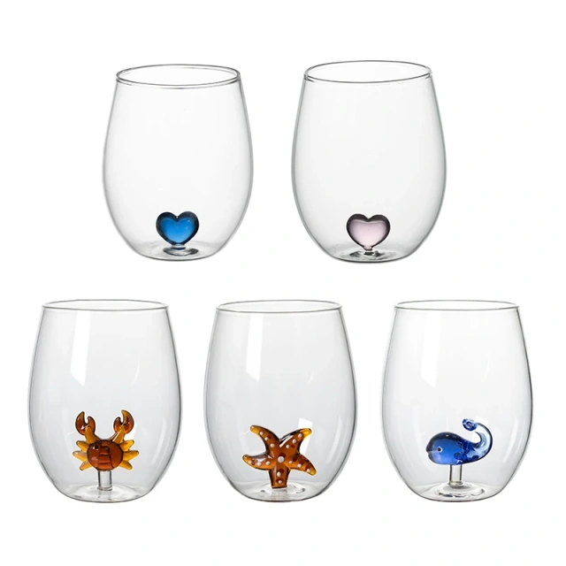 Custom Handmade Color 3D Animal Fruit Christmas Icon Egg Shape Glass Cup 500ml Juice Drink Cup