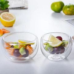 Custom Made Double Wall High Borosilicate Glass Bowl Matcha Fruit Salad Yogurt Food Bowl for Home and Kitchen