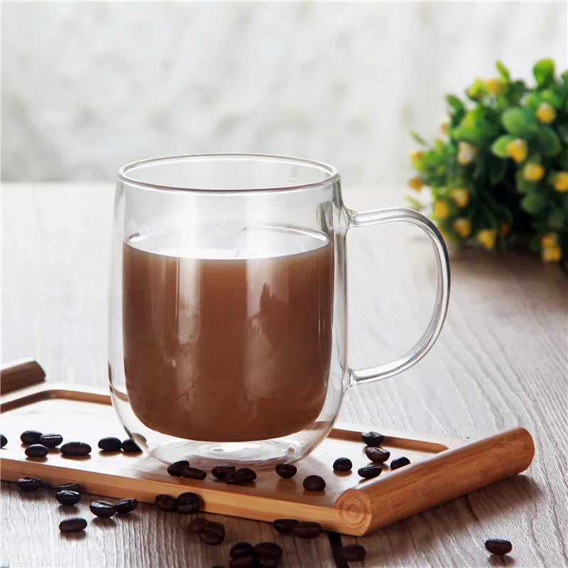Wholesale Customized Transparent High Borosilicate Glass Cup Double Wall Heat Resistant for Coffee Water Tea Mug Drinkware Gift