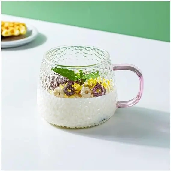Japanese Style Hammer High Borosilicate Glass Cup with Glass Handle Milk Fruit Tea Coffee Mug Office Water Cup