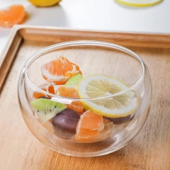 Custom Made Double Wall High Borosilicate Glass Bowl Matcha Fruit Salad Yogurt Food Bowl for Home and Kitchen
