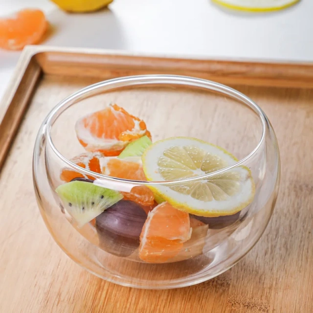 Custom Made Double Wall High Borosilicate Glass Bowl Matcha Fruit Salad Yogurt Food Bowl for Home and Kitchen