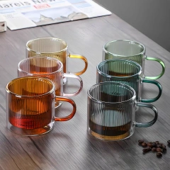 Classic Design 250ml Colored Double Wall High Borosilicate Glass Cup Coffee Cup With Handle Milk Tea Mug