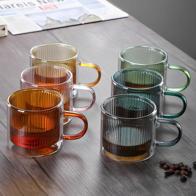 Classic Design 250ml Colored Double Wall High Borosilicate Glass Cup Coffee Cup With Handle Milk Tea Mug