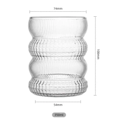 Personalized Dense Pattern Wave Shaped Transparent High Borosilicate Glass Cup Eco Friendly Classic Coffee Water Tea Wine Mug