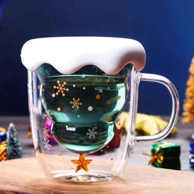 Christmas Presents 300ml 10oz Insulated Double Wall Glass Coffee Mugs with Gift Box Christmas Glass Cups
